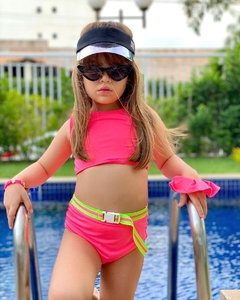 Biquini Rosa Neon com Cinto Cintura Alta