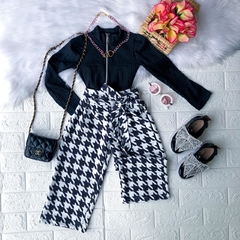 Conjunto Calça Moletinho Pied de Poule + Blusa Canelada Gola Alta