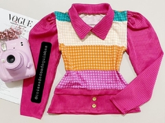 Blusa Pink Pied de Poule Manga Longa
