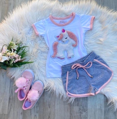 Conjunto Azul e Rosa Unicórnio (Tshirt + Short)