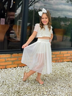 Conjunto Branco Tule com Franja (Blusa + Saia com Short + Laço de Cabelo) - comprar online