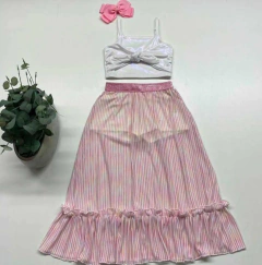 Conjunto Festa Prata e Rosa com Fios de Ouro (Cropped Metalizado+ Saia Tule com Short) - comprar online