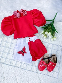 Conjunto Borboleta Vermelho e Branco
