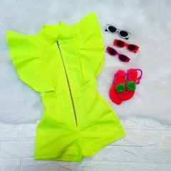 Macacão Curto Amarelo Neon Frufru