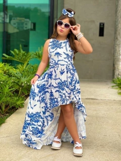 Vestido Mullet Arabesco Azul e Branco