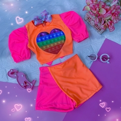 Conjunto Neon Pop It Cotação Rosa e Laranja