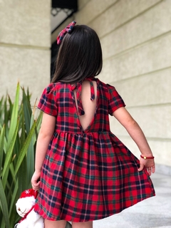Vestido Melina Xadrez Vermelho com Renda + Laço de Cabelo + Cinto Verde - comprar online