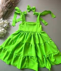 Vestido Verde Neon Amarração no Ombro (Acompanha Laço de Cabelo) na internet