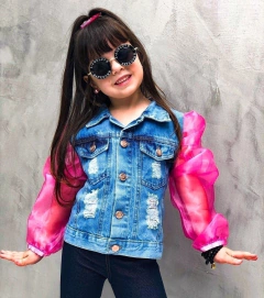Jaqueta Jeans Manga Organza
