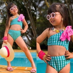 Maiô Xadrez Azul e Rosa