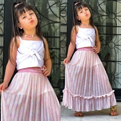 Conjunto Festa Prata e Rosa com Fios de Ouro (Cropped Metalizado+ Saia Tule com Short) na internet