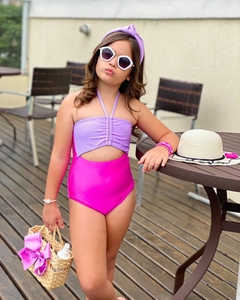 Maiô Malibu Rosa Neon e Lilás