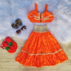 Conjunto Laise Laranja Renda Cru