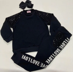 Conjunto Paetê Preto Moletom + Calça Love