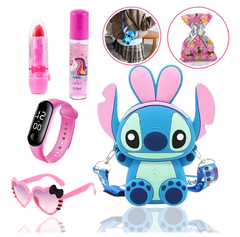 Kit Batom Óculos + Relógio + Bolsinha Infantil Stitch