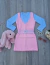 Conjunto Vestido Rosa com Cinto + Blusa Branca