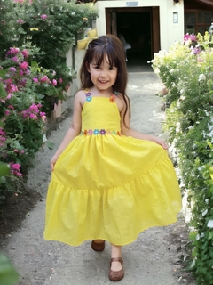 Vestido Laise Amarelo Florzinhas com Forro