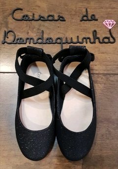 Sapatilha de elástico preta glitter