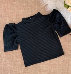 Blusa Manga Bufante Preta Tal mãe Tal Filha