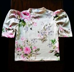 Blusa Manga Bufante Off White Floral Tal Mãe Tal Filha
