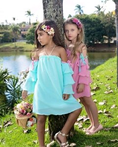 Vestido CANDY Azul com manga babado - comprar online