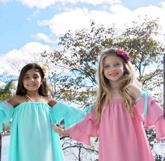 Vestido CANDY Pink com manga babado - comprar online