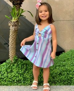 Vestido nózinho listrado azul e roxo