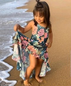 Vestido Mullet Verde e Rosa Floral - comprar online