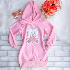 Vestido Moletinho Flanelado Rosa de Ursinho