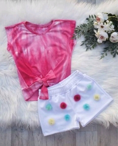 Conjunto Tshirt Tie Dye + Short com Pompom