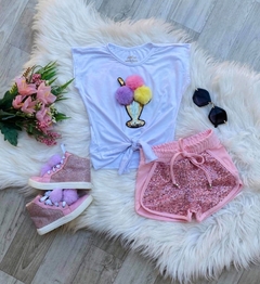 Conjunto Tshirt Sorvete + Short Paetê