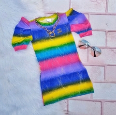Vestido C Tie Dye Arco Íris Manga Princesa