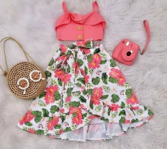 Conjunto Mullet Floral Rosa e Verde (saia + cropped) - comprar online
