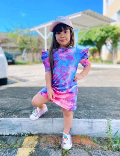 Vestido Tie Dye Roxo e Pink Manga Princesa - comprar online