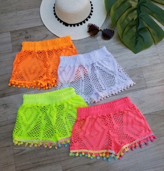 Shorts Saída de Praia com Pompons Rosa Neon VE23 - comprar online