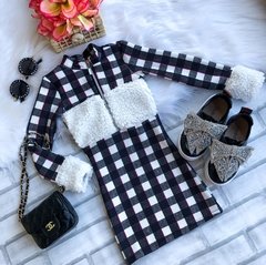 Vestido Preto e Branco Aveludado com Pelinho - comprar online