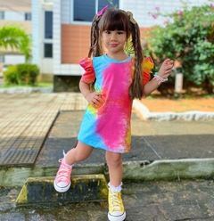 Vestido Tie Dye Manga Princesa Pink e Azul