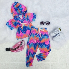 Conjunto Tie Dye Zig Zag Rosa e Azul