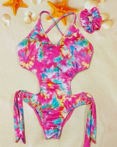 Maiô Tie Dye Pink + Faixa de Cabelo Tie Dye - Coisas de Dondoquinha