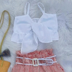 Conjunto Cropped Laise + Calça Listrada + Cinto - comprar online