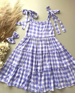 Vestido Xadrez Lilás com Laço de Cabelo - comprar online
