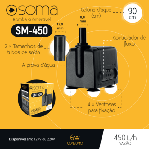 Bomba Submersa Soma Aquários SM-450 ( 450L/H) - 127V