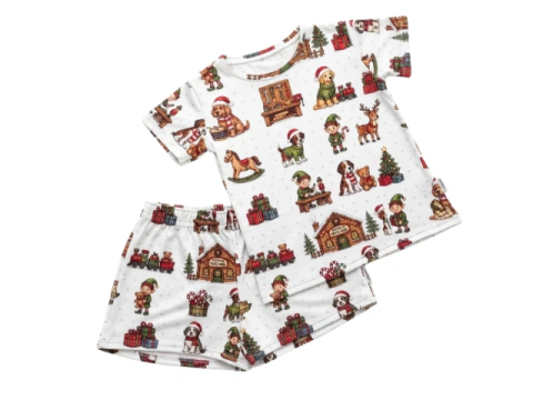 Pijama curto em malha cachorrinhos Natal