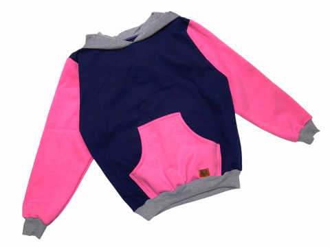 Agasalho para humanos em moletom azul marinho + rosa chiclete + cinza mescla