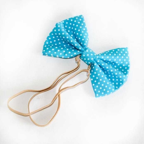 Tiara com laço/gravata poá azul céu