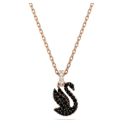 Colgante Swarovski Iconic Swan, Cisne, Pequeño, Negro, Baño tono oro Rosa