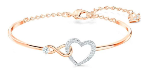 Brazalete Swarovski Infinity Heart Blanco - Combinación de Acabados Metálicos
