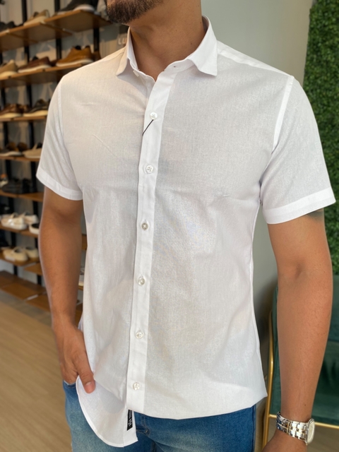 Camisa Slim Manga Curta Branca 001 - Conquest