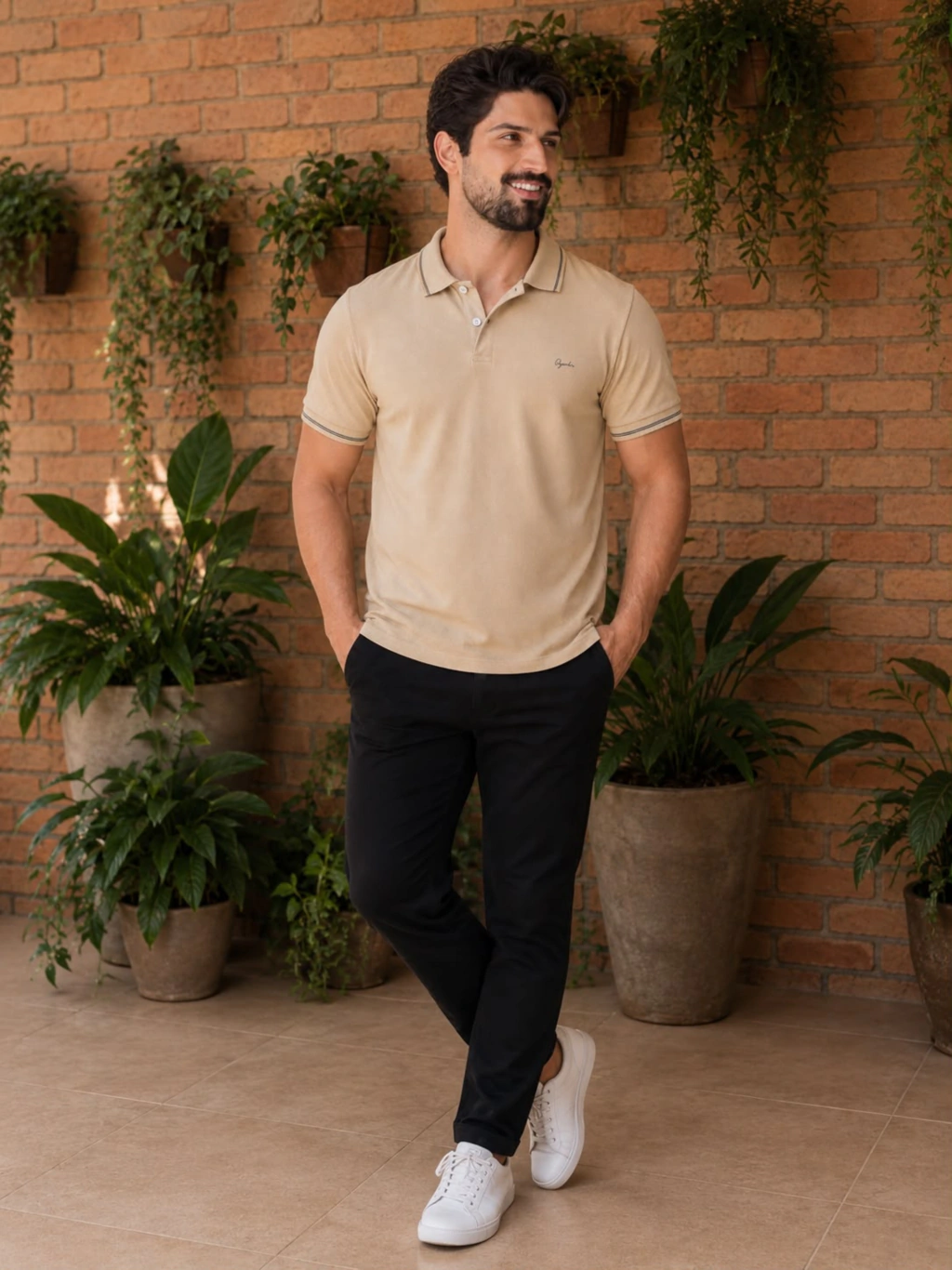 Camiseta Gola Polo Casual Slim Bege 4015 - Ogochi - comprar online