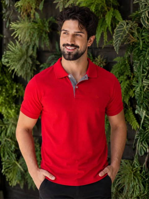 Camiseta Gola Polo Casual Slim Vermelha 0045 - Ogochi